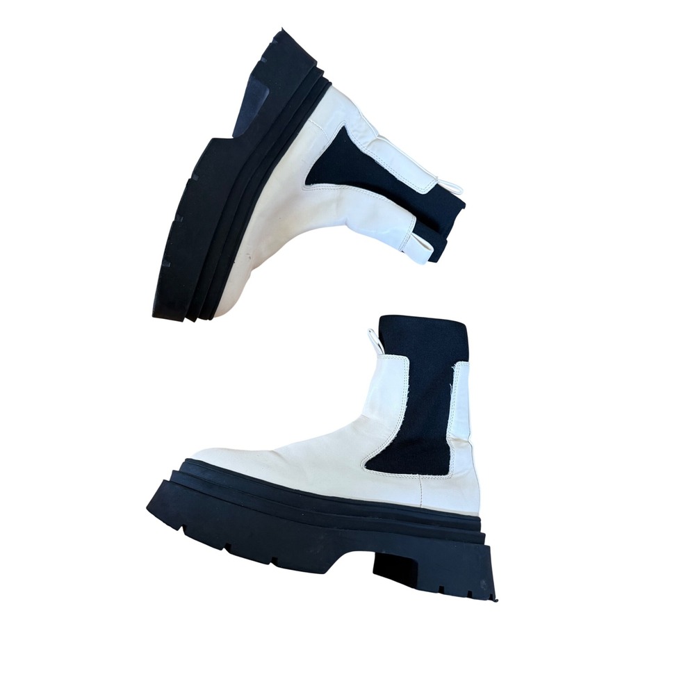 Mango MNG White Black Chunky Lug Sole Platform Chelsea Boots Size 42